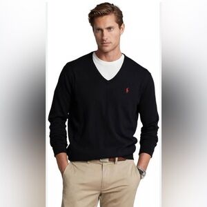 Polo by Ralph Lauren Men's V-Neck Lambs Wool Black Sweater XL